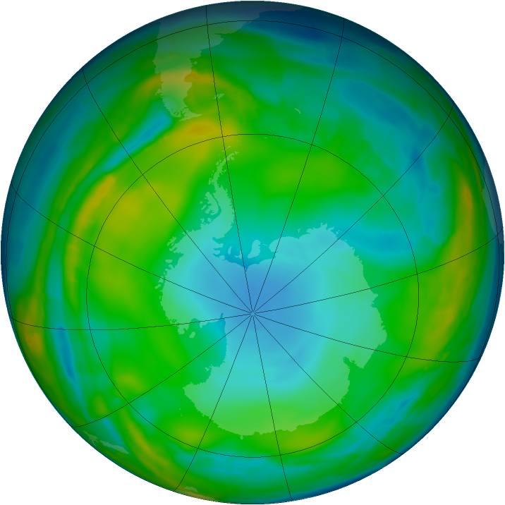 Antarctic ozone map for 15 July 2015